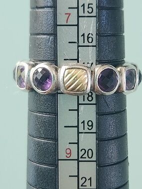 David Yurman Sterling Silver 18K Amethyst Chiclet Band Ring Size 8, preloved